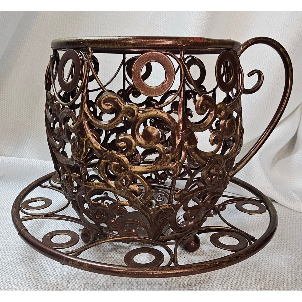 VTG Style Metal Wire Teacup Saucer Votive Candle Holder Bronze Gold Tone